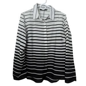 Zoe & Rachel Women’s Long Sleeve Button-Up Blouse Black and White Ombre Striped